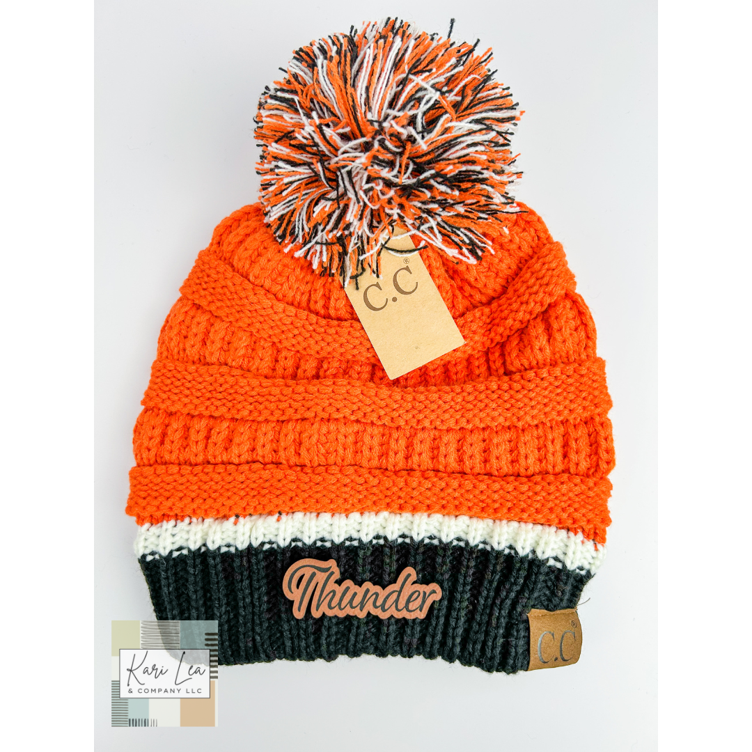 School Spirit Black/Orange/White CC Beanie Stocking Hat