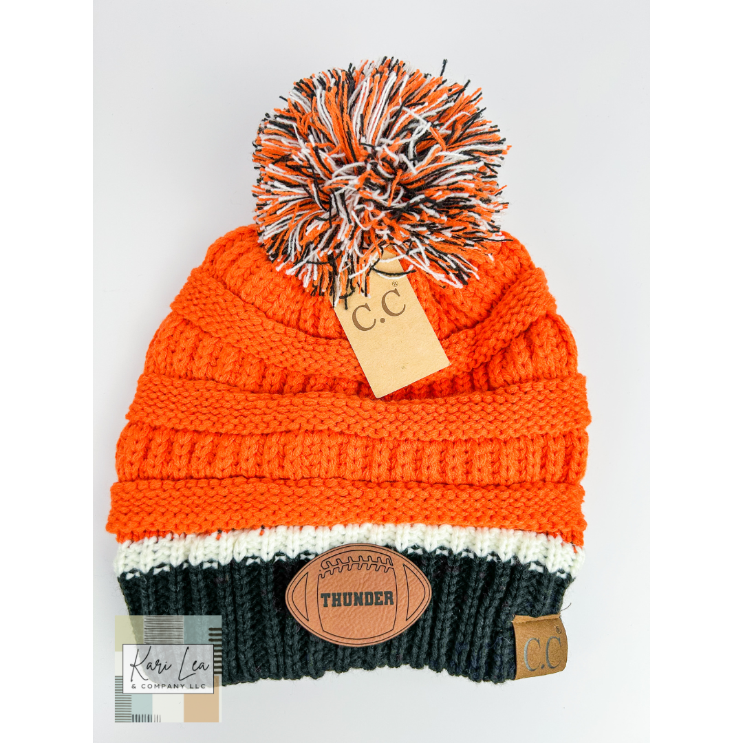 School Spirit Black/Orange/White CC Beanie Stocking Hat