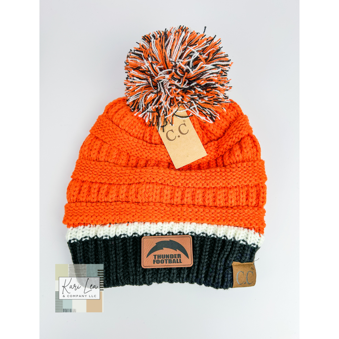 School Spirit Black/Orange/White CC Beanie Stocking Hat
