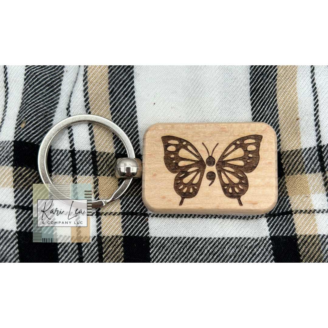 Mental Health Awareness Keychains - Bamboo Wood Keychain