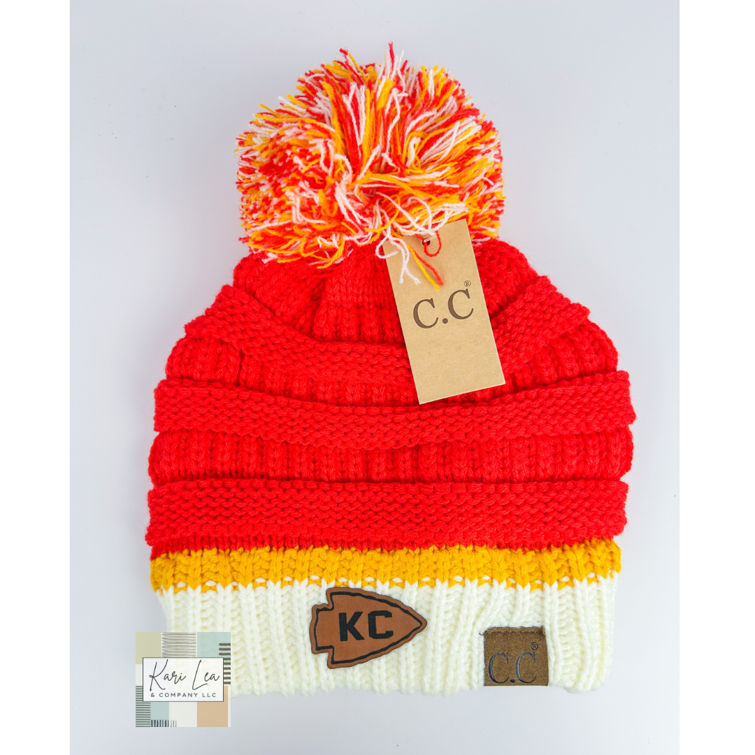 KC Inspired Red/Gold/White CC Beanie Stocking Hat