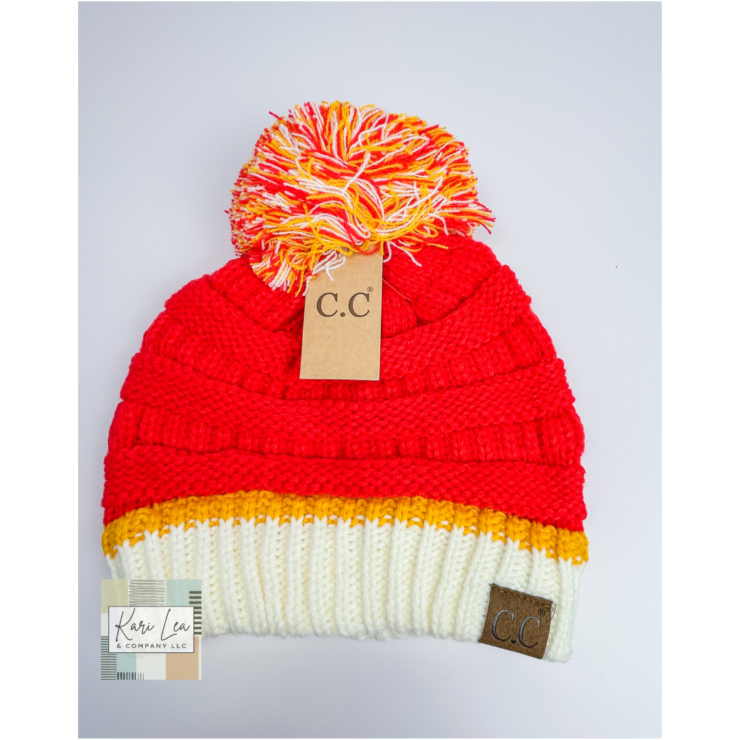 KC Inspired Red/Gold/White CC Beanie Stocking Hat