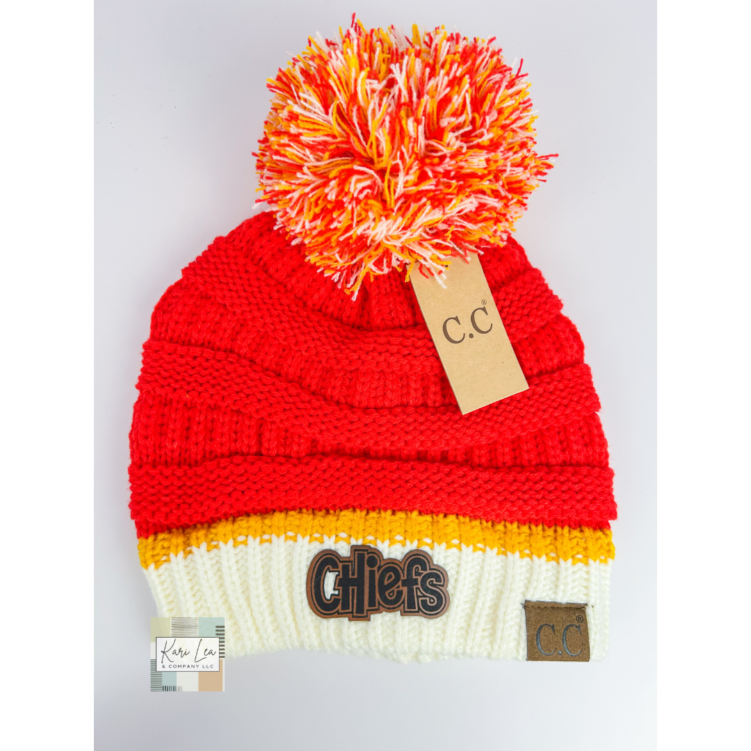 KC Inspired Red/Gold/White CC Beanie Stocking Hat