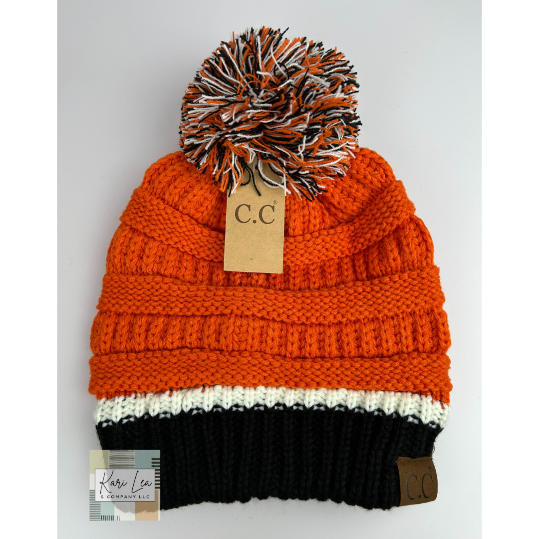 School Spirit Black/Orange/White CC Beanie Stocking Hat