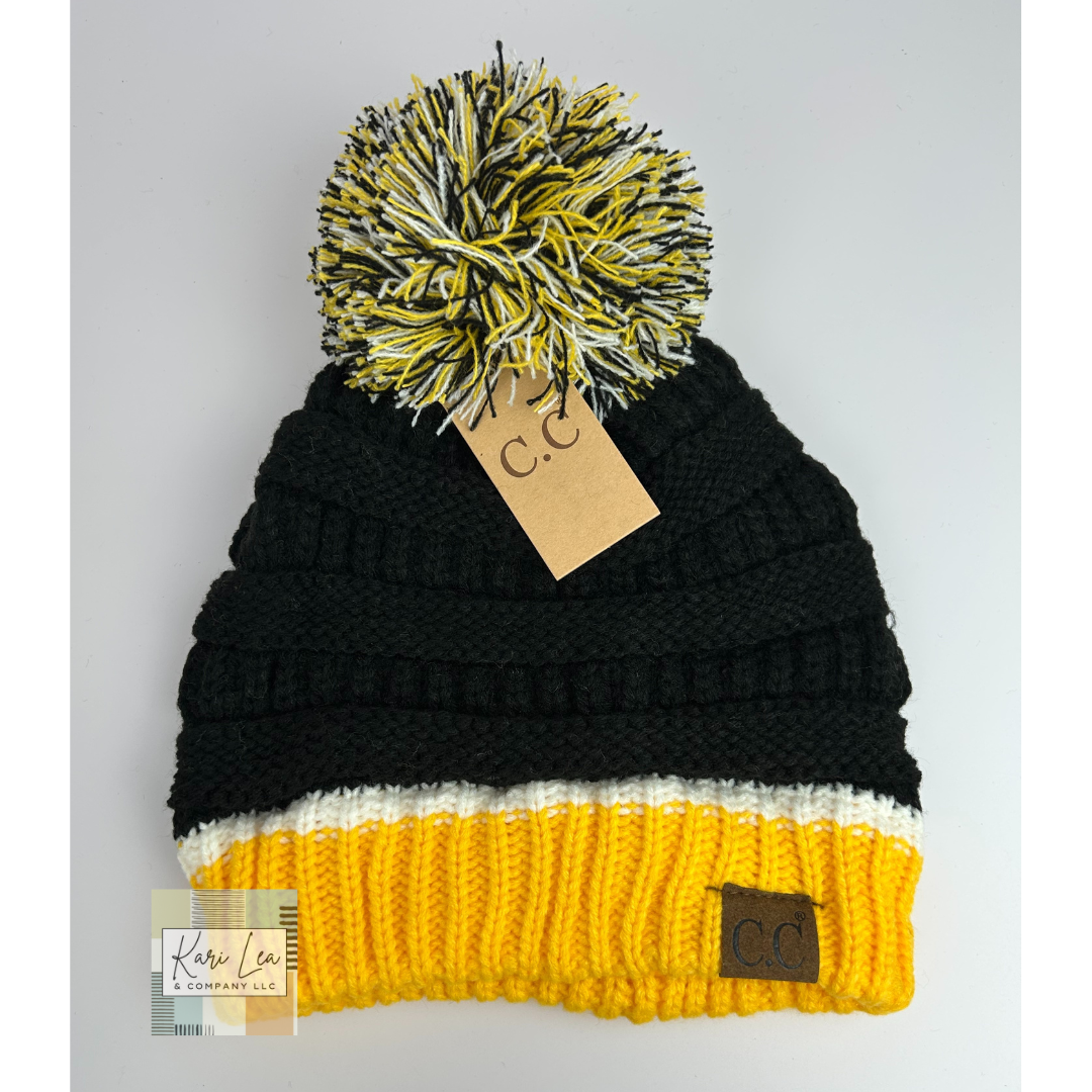 School Spirit Black/Orange/White CC Beanie Stocking Hat