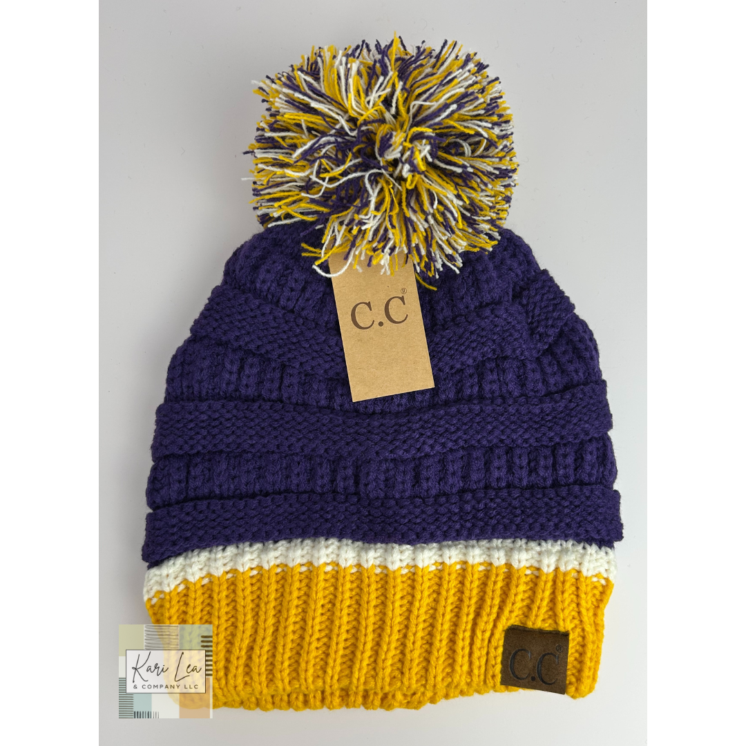 School Spirit Black/Orange/White CC Beanie Stocking Hat