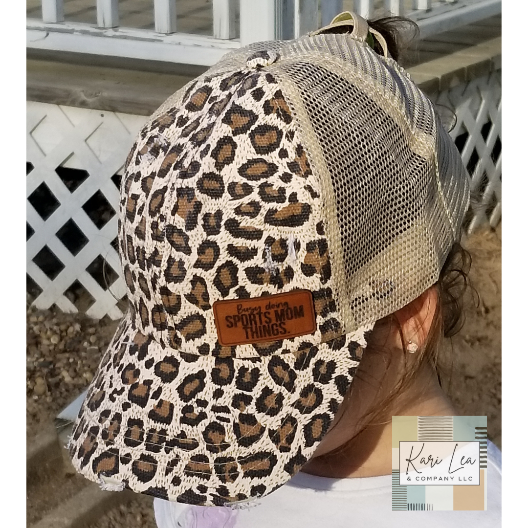 Busy Doing Sports Mom Things - Ladies Ponytail Leather Patch Hat