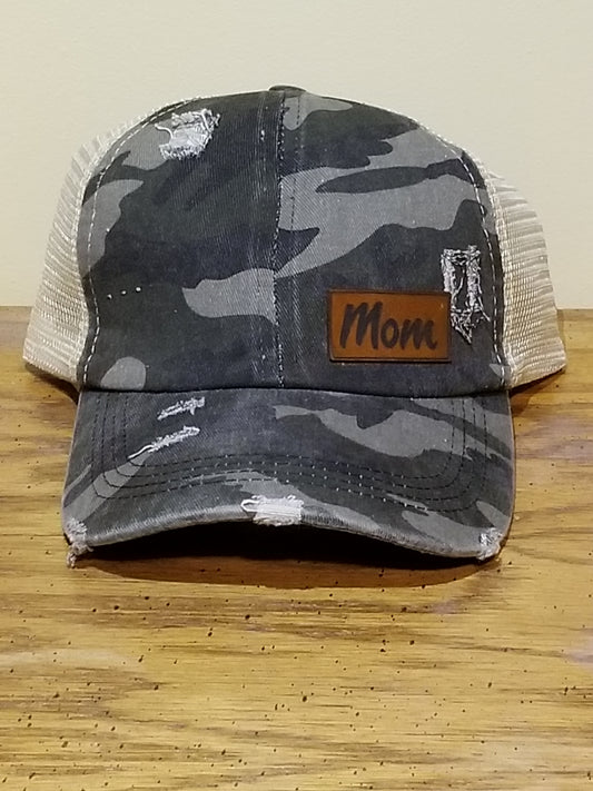 Mom - Ladies Ponytail Leather Patch Hat