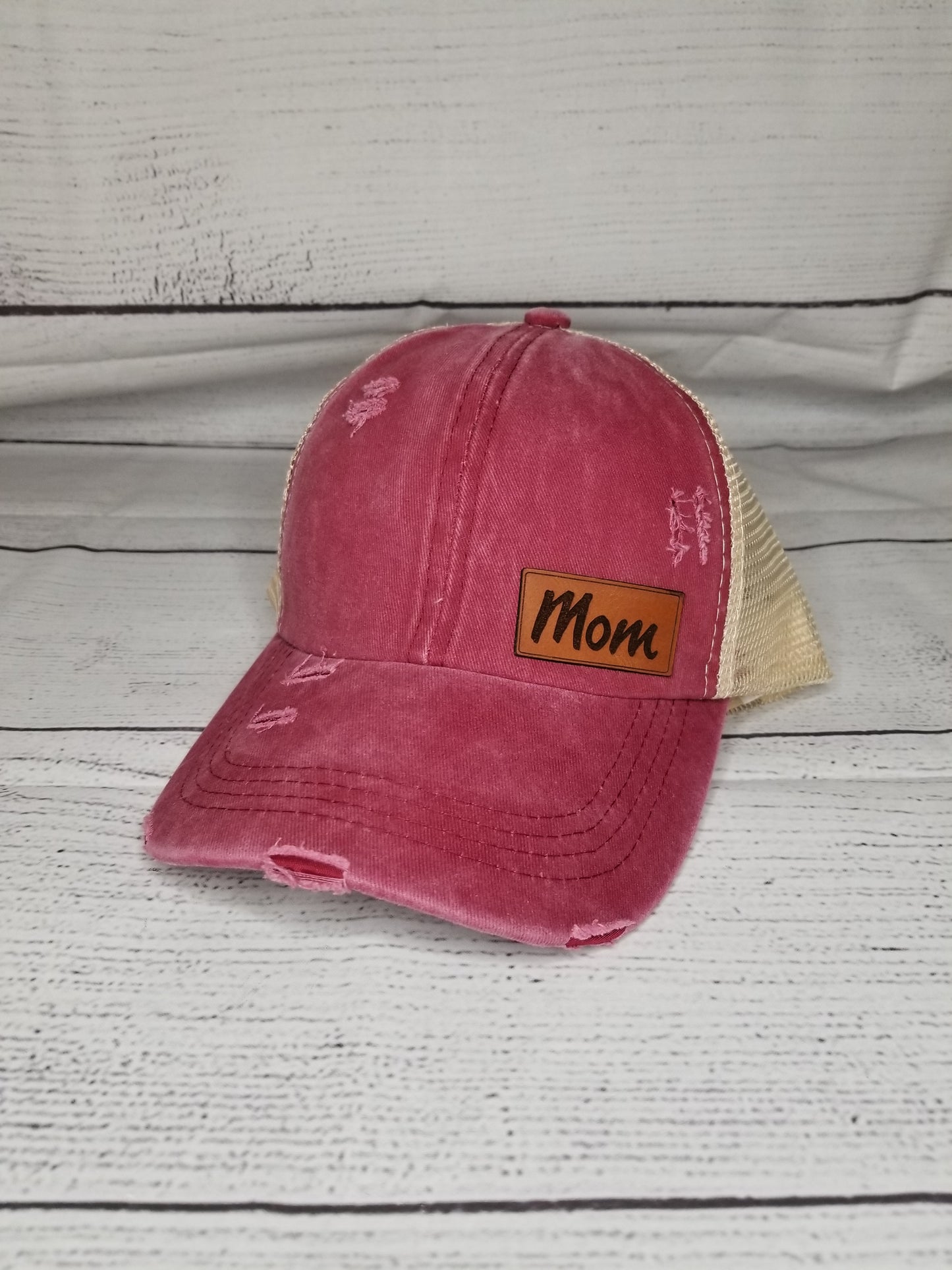 Mom - Ladies Ponytail Leather Patch Hat