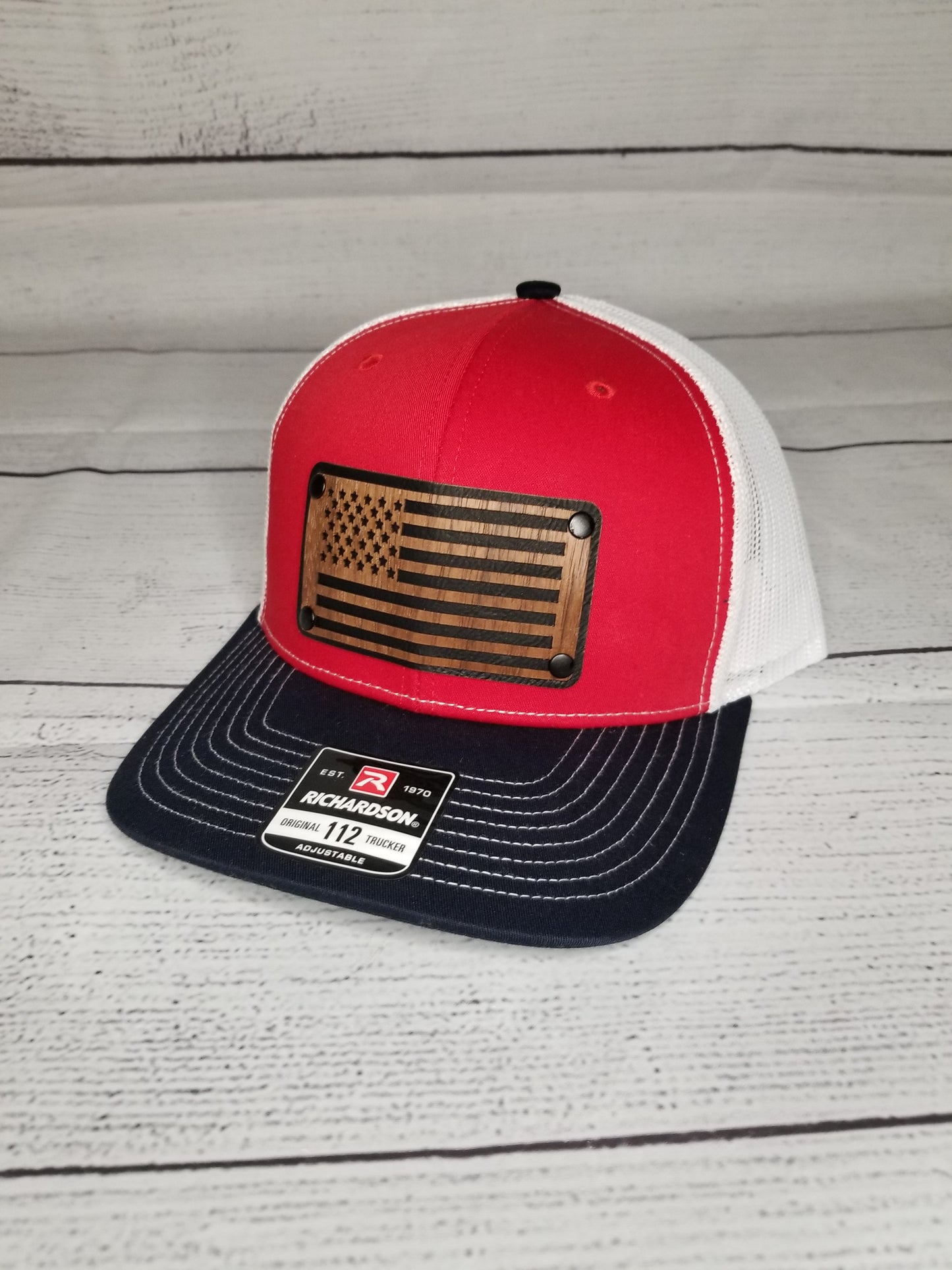 Wood & Leather American Flag Patch Hat - Richardson