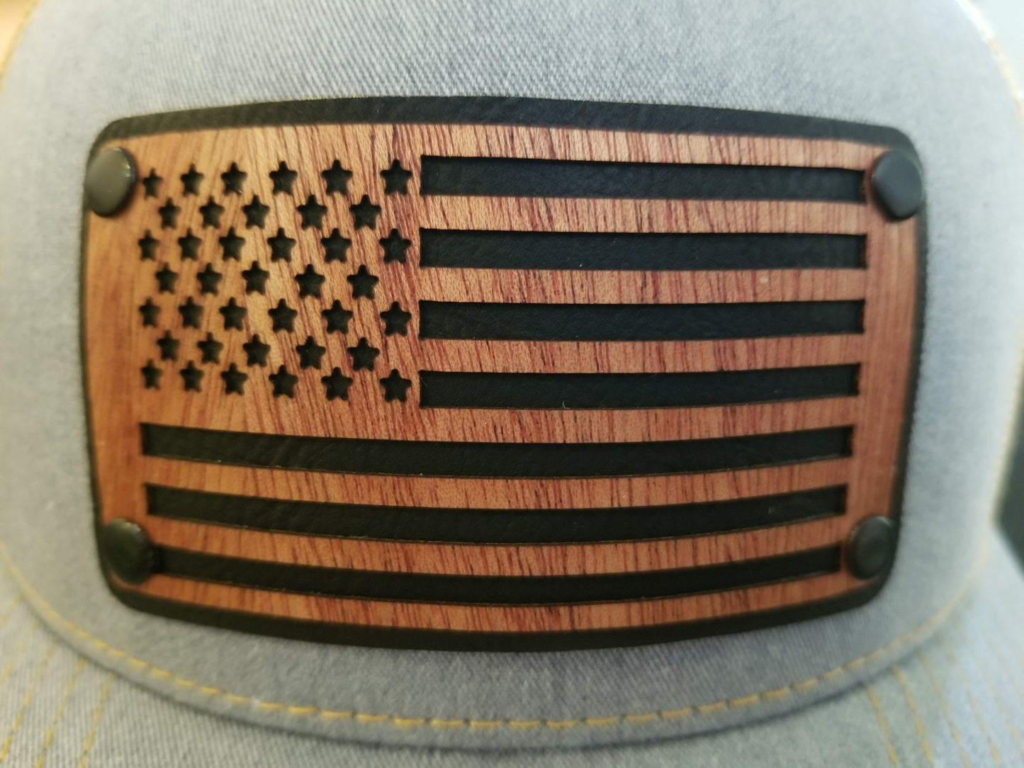 Wood & Leather American Flag Patch Hat - Richardson