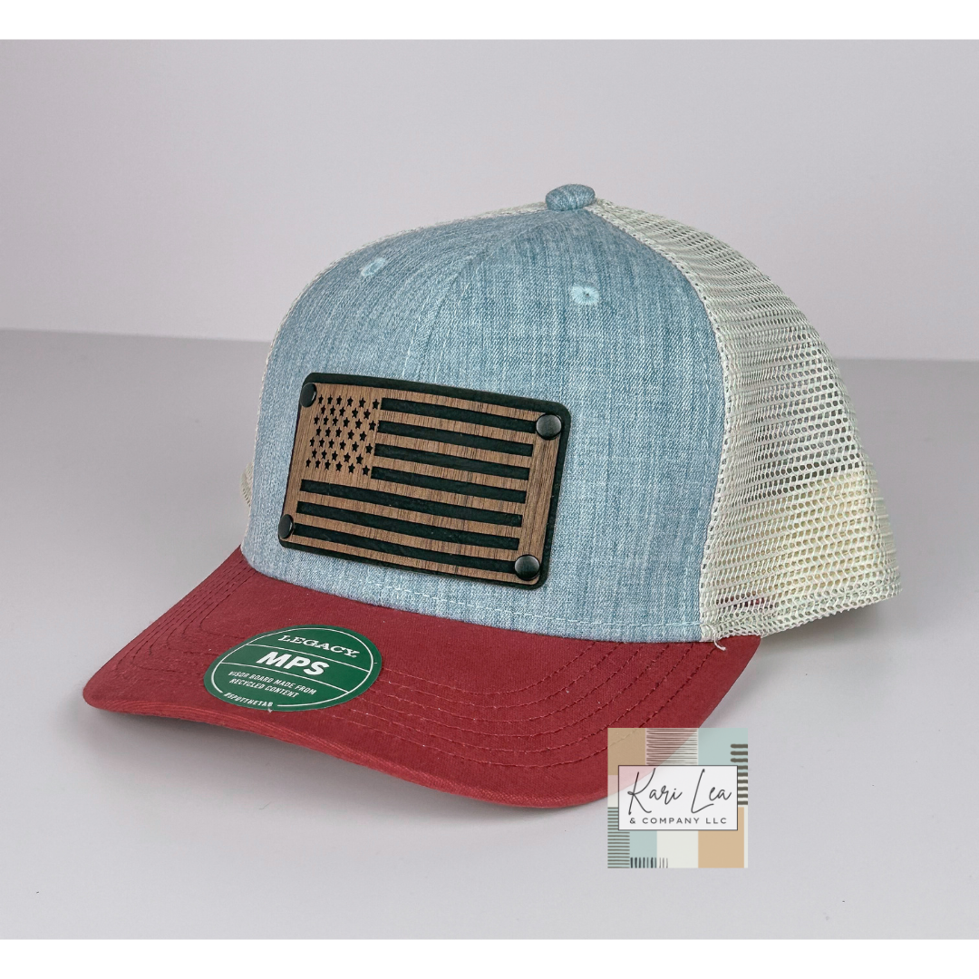 Wood & Leather American Flag Patch Hat - Richardson
