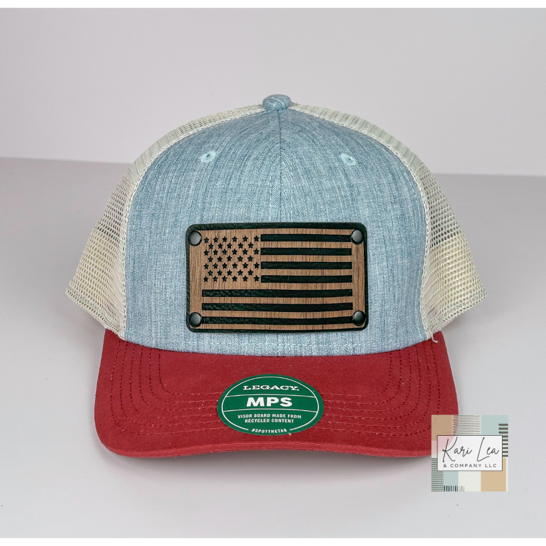 Wood & Leather American Flag Patch Hat - Richardson