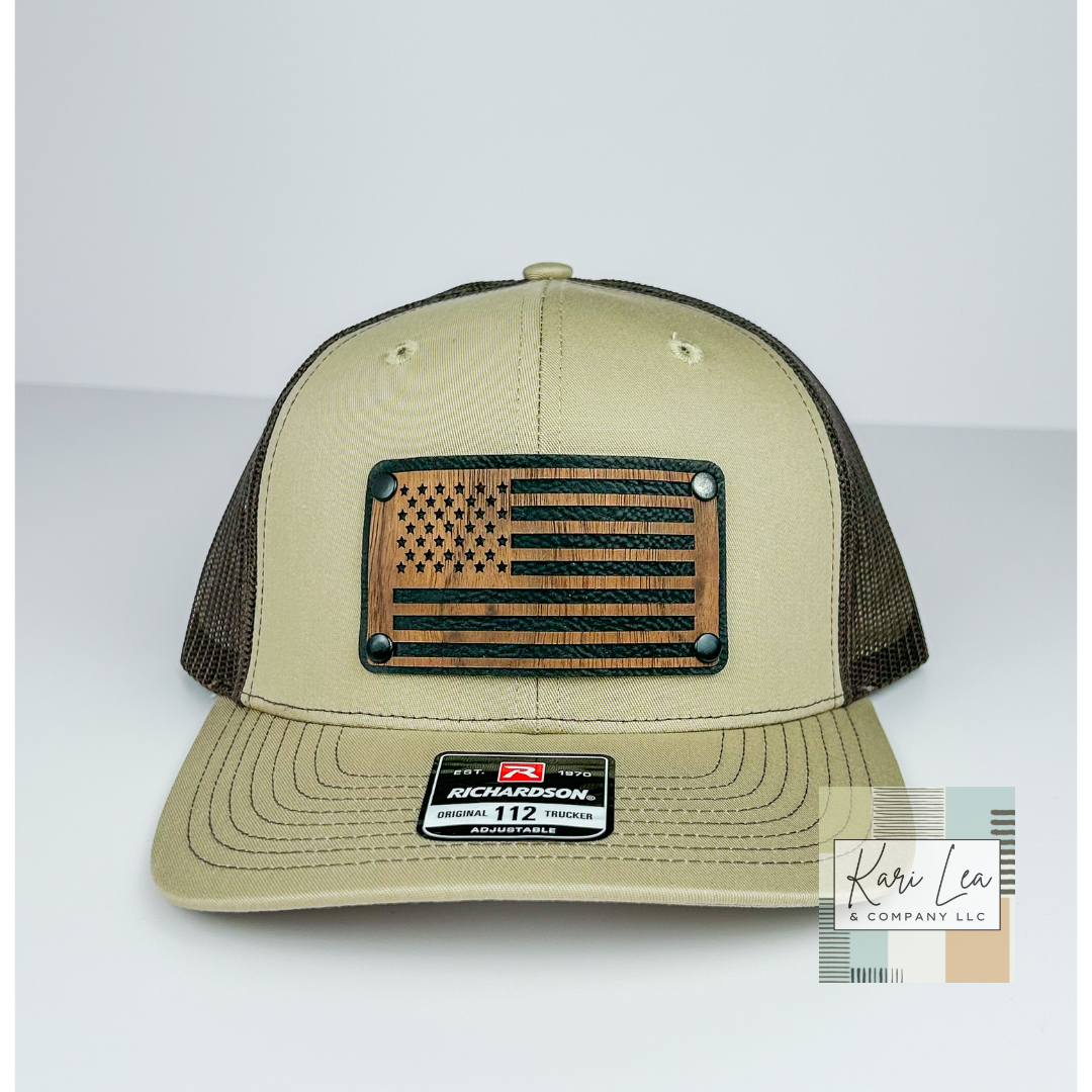 Wood & Leather American Flag Patch Hat - Richardson