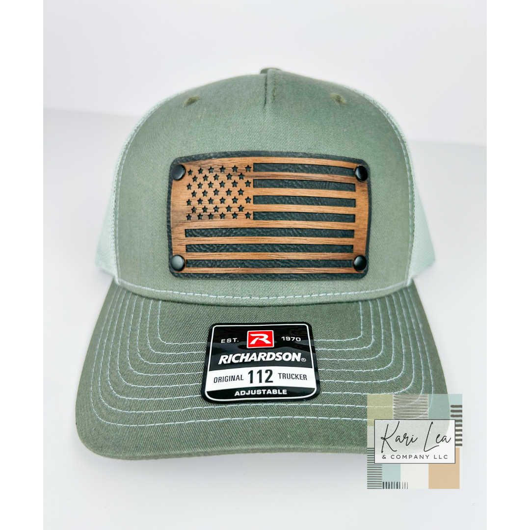 Wood & Leather American Flag Patch Hat - Richardson