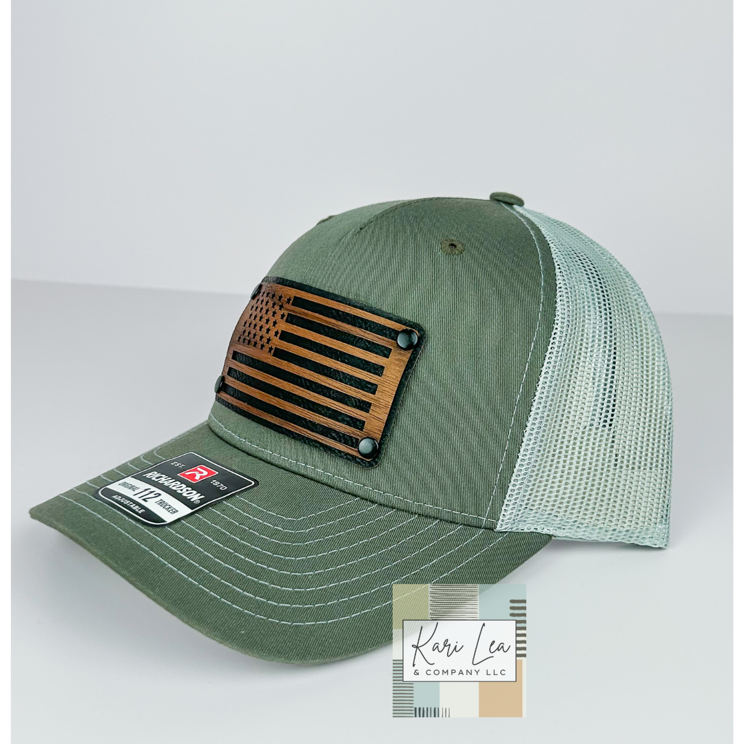 Wood & Leather American Flag Patch Hat - Richardson
