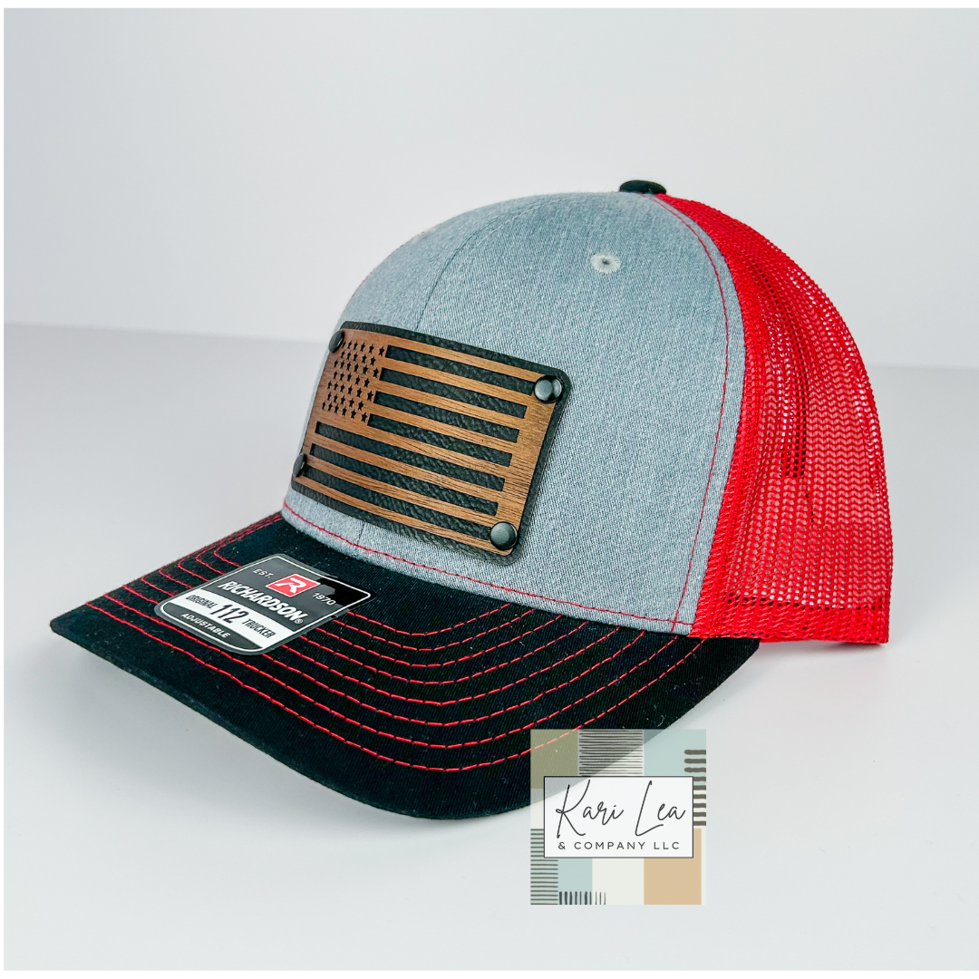 Wood & Leather American Flag Patch Hat - Richardson