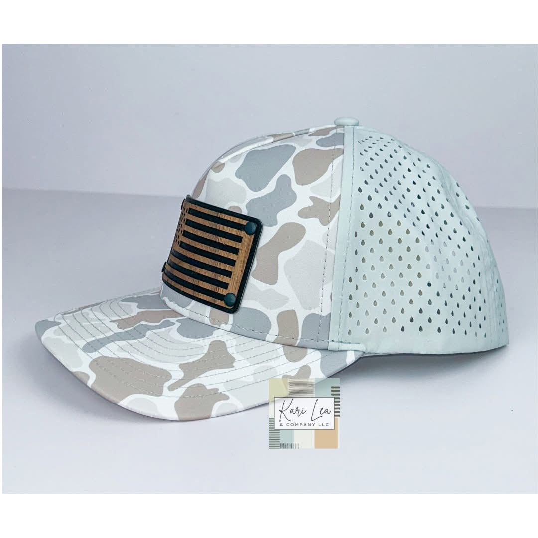 Wood & Leather American Flag Patch Hat - Performance Hat