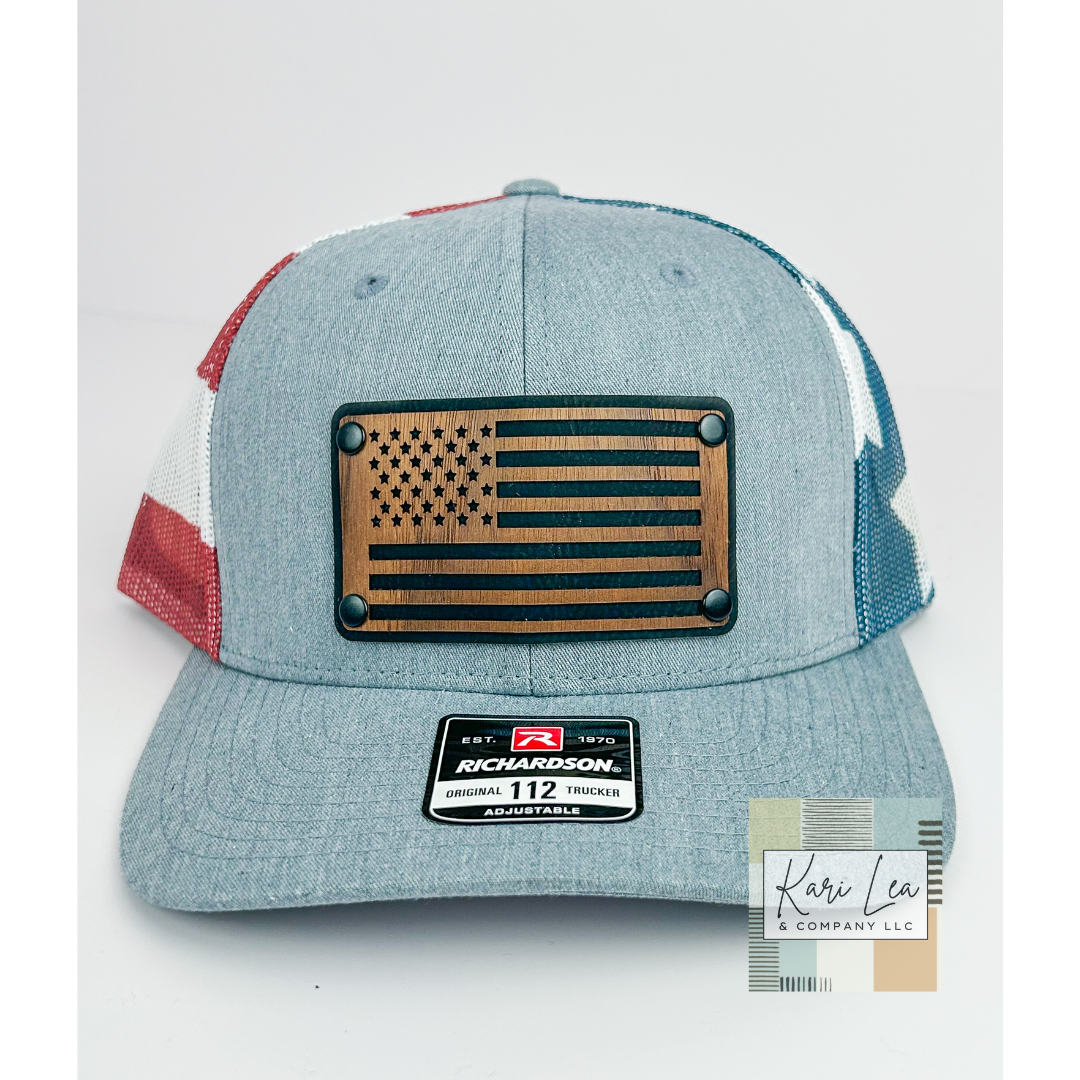 Wood & Leather American Flag Patch Hat - Richardson