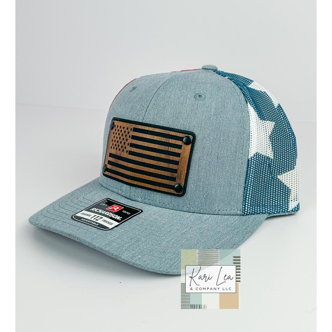 Wood & Leather American Flag Patch Hat - Richardson