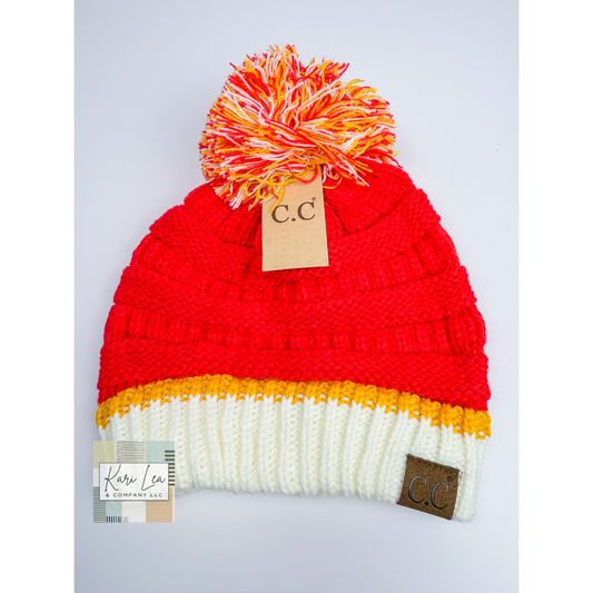 KC Inspired Red/Gold/White CC Beanie Stocking Hat