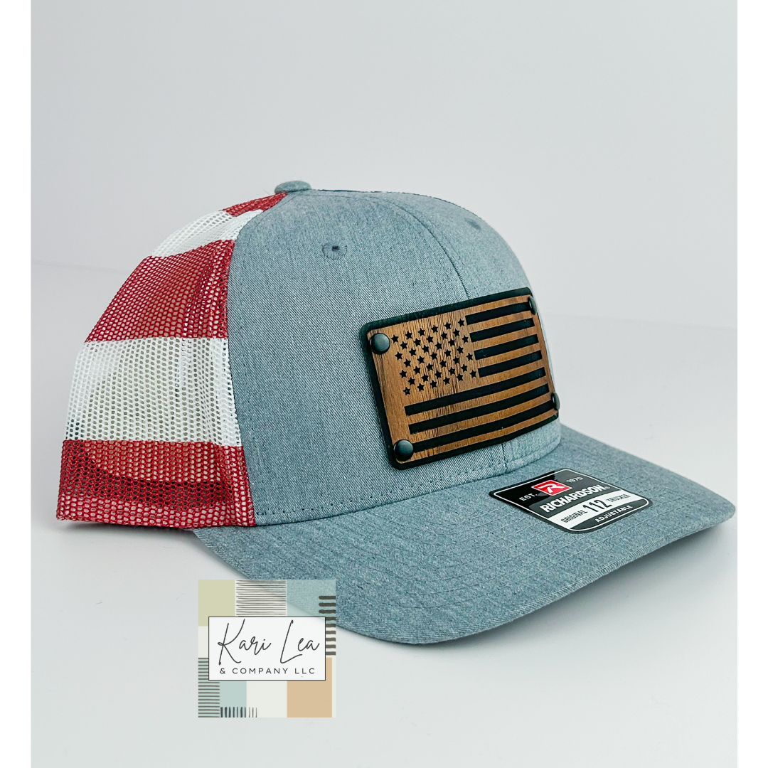 Wood & Leather American Flag Patch Hat - Richardson