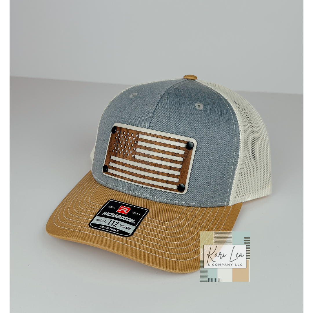 Wood & Leather American Flag Patch Hat - Richardson