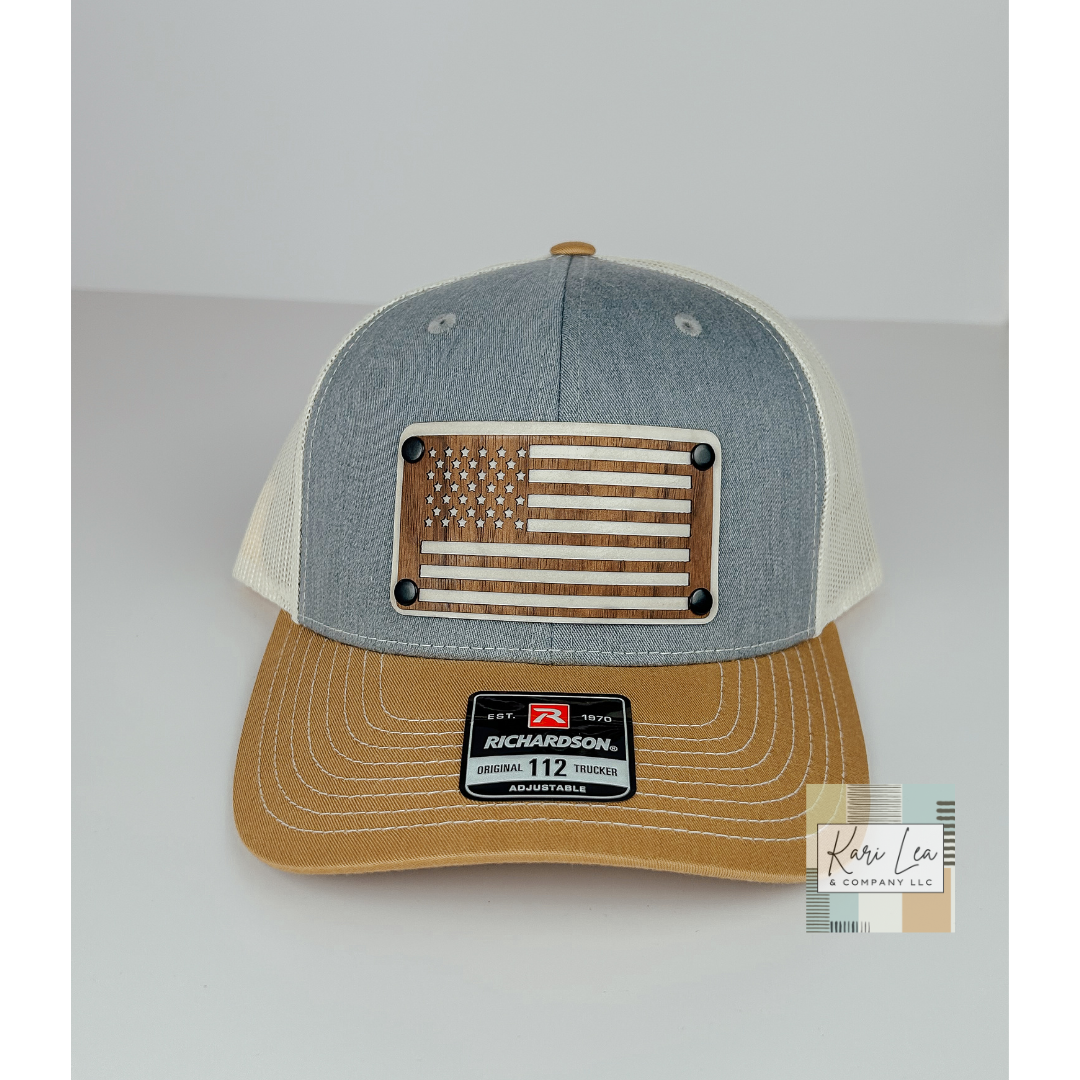 Wood & Leather American Flag Patch Hat - Richardson