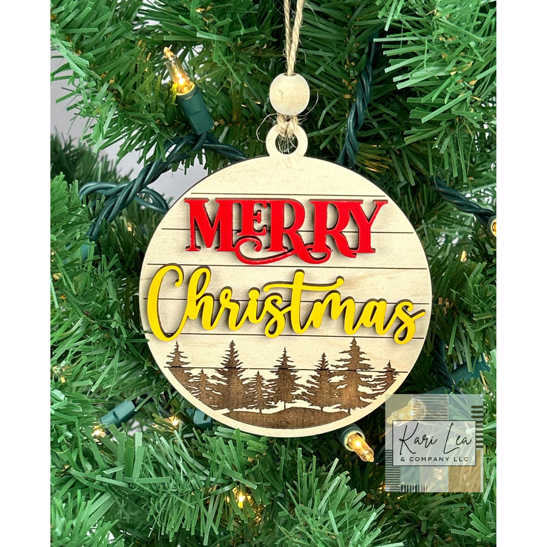 Merry Christmas - Mountains or Forest Ornament and/or Magnet