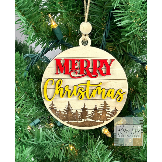 Merry Christmas - Mountains or Forest Ornament and/or Magnet