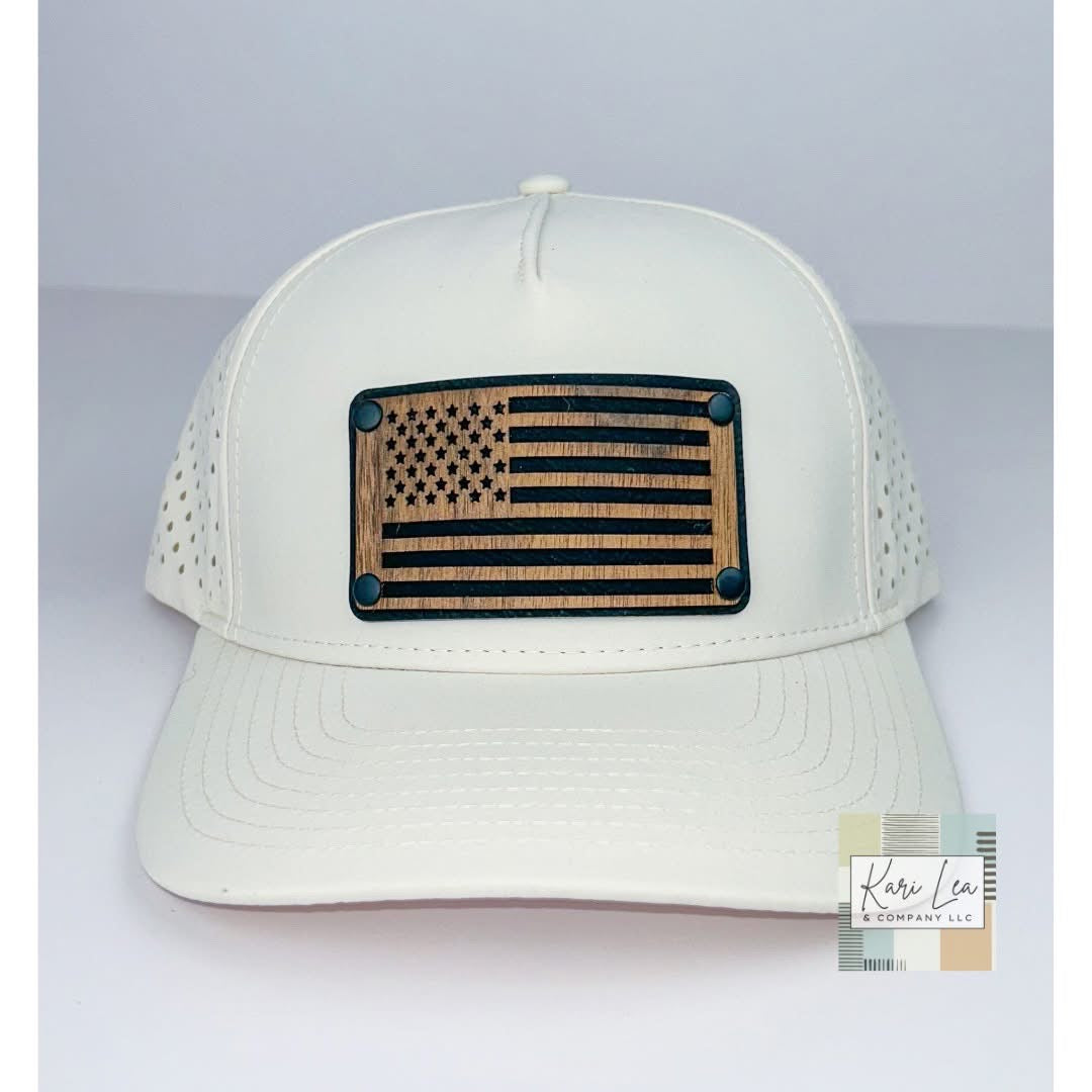 Wood & Leather American Flag Patch Hat - Performance Hat