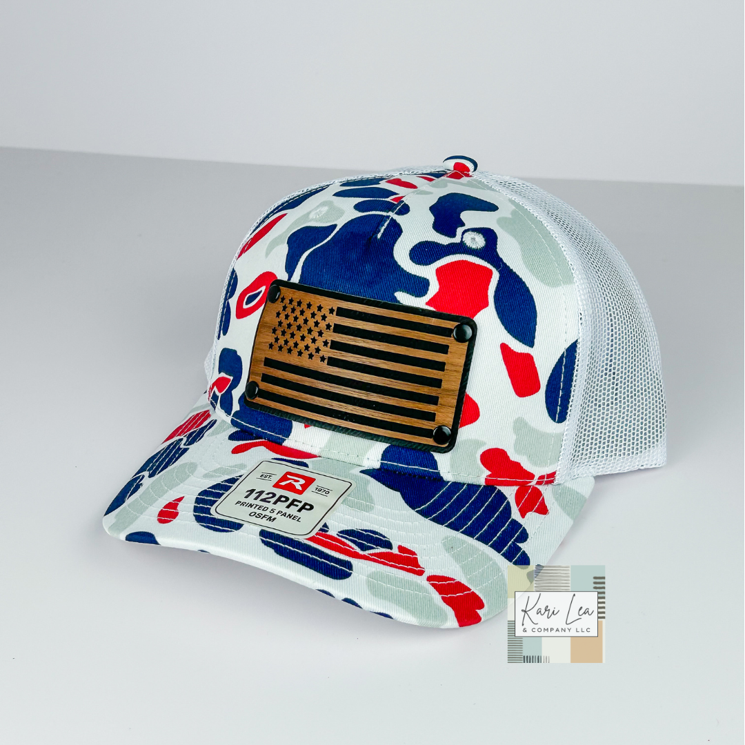 Wood & Leather American Flag Patch Hat - Richardson