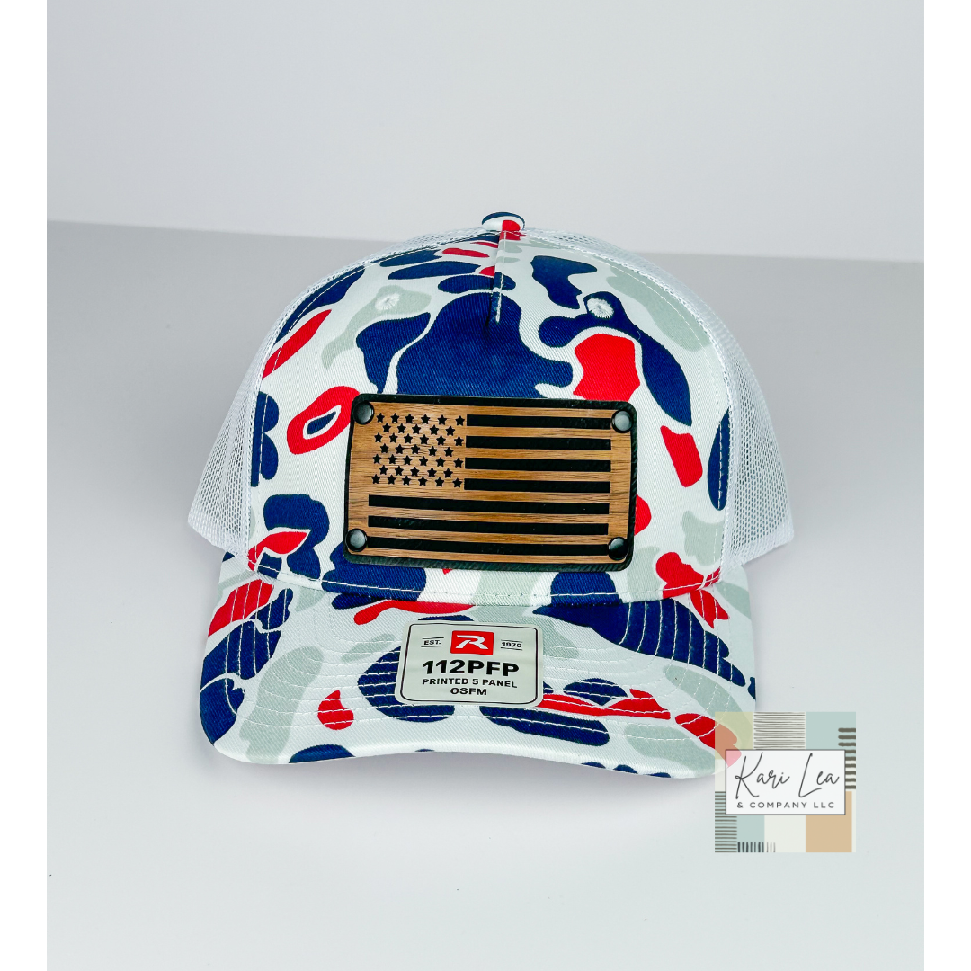 Wood & Leather American Flag Patch Hat - Richardson