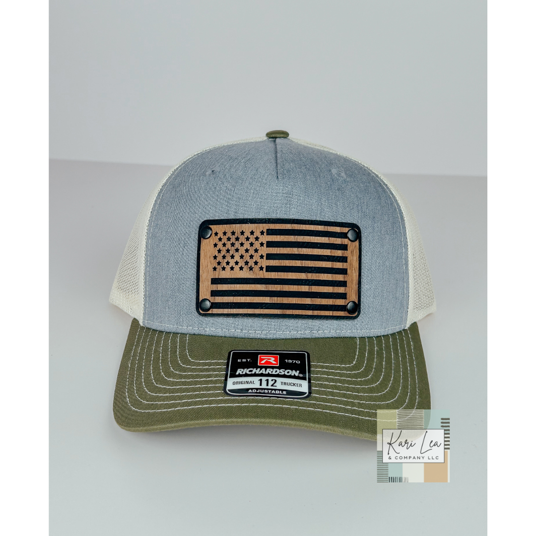 Wood & Leather American Flag Patch Hat - Richardson