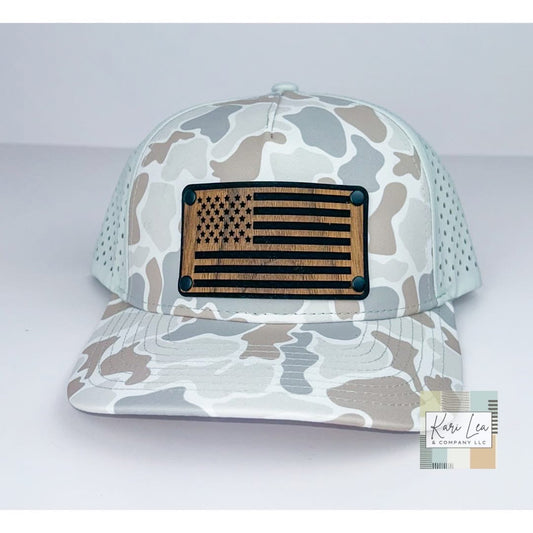 Wood & Leather American Flag Patch Hat - Performance Hat