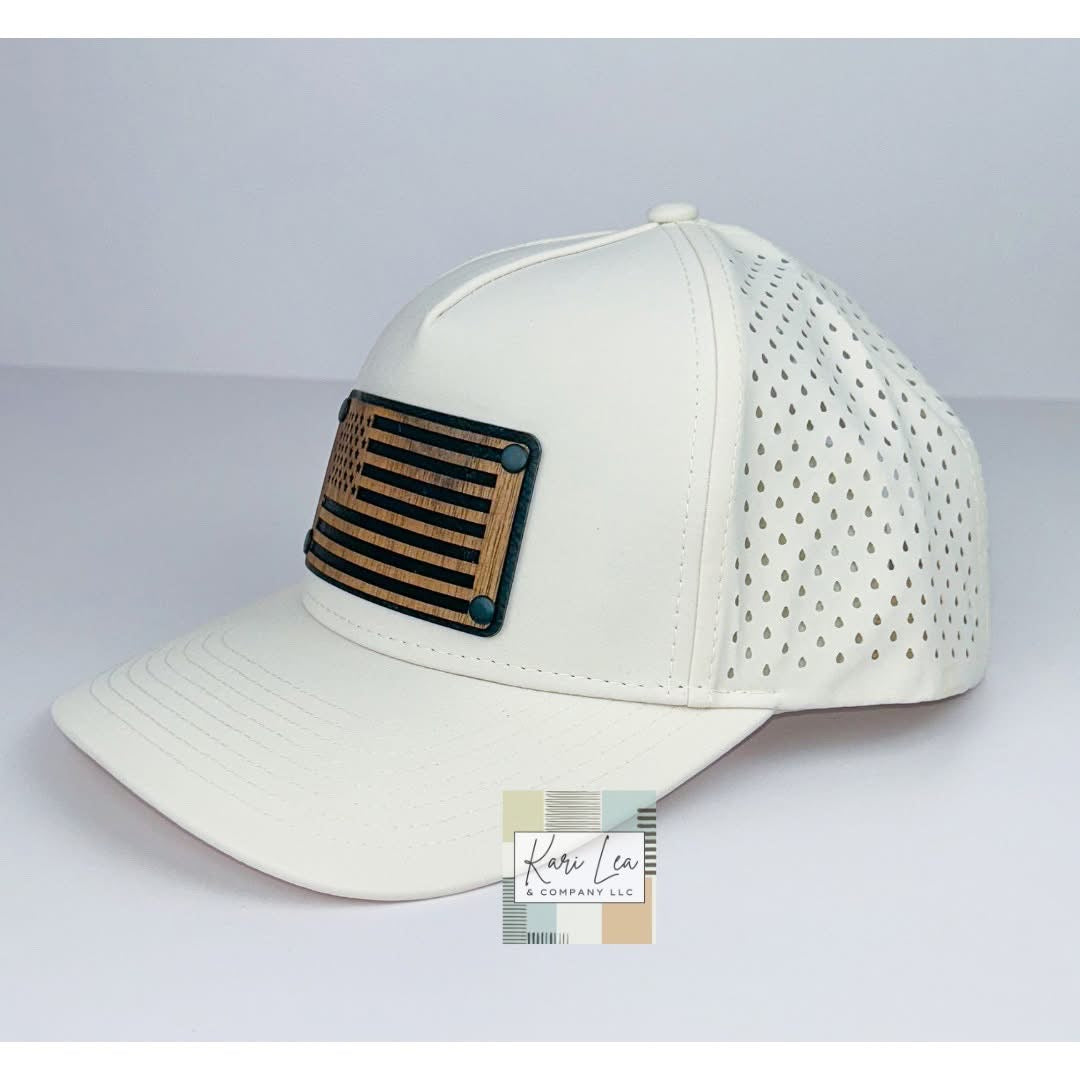 Wood & Leather American Flag Patch Hat - Performance Hat