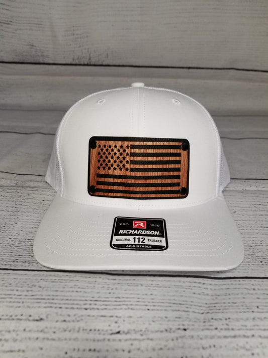 Wood & Leather American Flag Patch Hat - Richardson