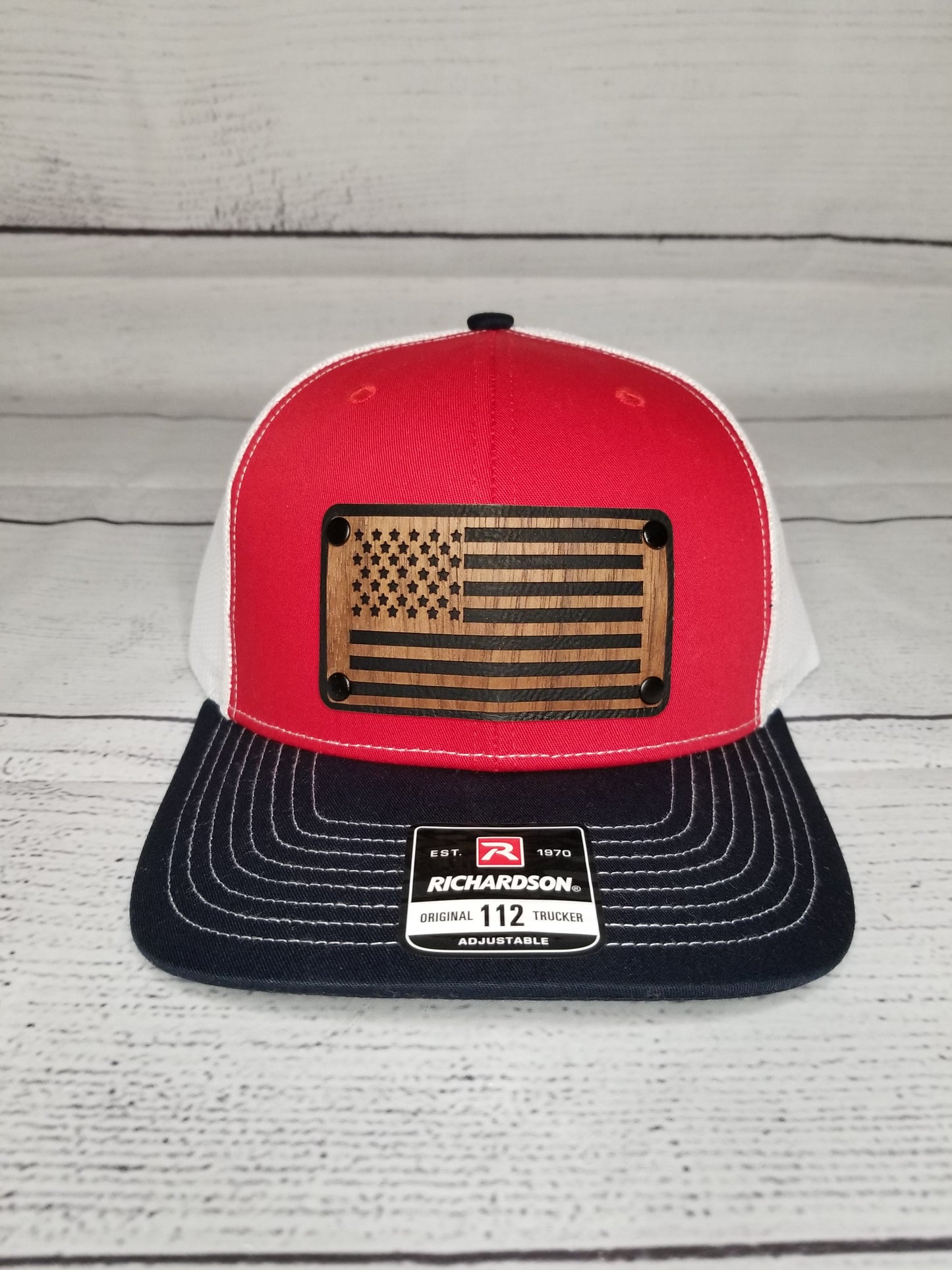 Wood & Leather American Flag Patch Hat - Richardson